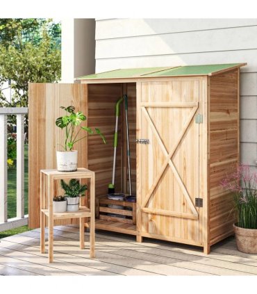 Outsunny 140 x 75 Fir Wood Garden Shed, with Asphalt Roof - Natural