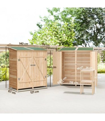 Outsunny 140 x 75 Fir Wood Garden Shed, with Asphalt Roof - Natural