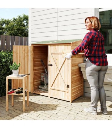 Outsunny 140 x 75 Fir Wood Garden Shed, with Asphalt Roof - Natural