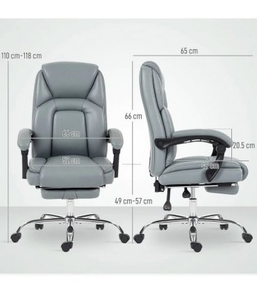 HOMCOM Faux Leather Reclining Office Chair, with Footrest - Grey