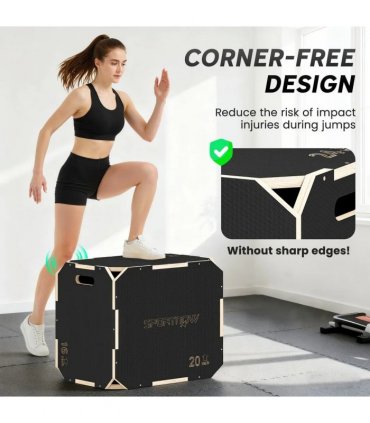 SPORTNOW Non-Slip Plyo Box, Corner-free Wooden Jump Box, 24"x20"x16.1"