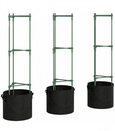 Outsunny 3 Packs Tomato Cages with 83.7L Grow Bags, 120cm Adjutstable Triangle Plant Stakes Support Trellis with Planter Bags