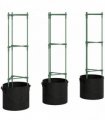 Outsunny 3 Packs Tomato Cages with 83.7L Grow Bags, 120cm Adjutstable Triangle Plant Stakes Support Trellis with Planter Bags