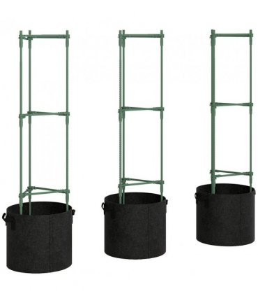 Outsunny 3 Packs Tomato Cages with 83.7L Grow Bags, 120cm Adjutstable Triangle Plant Stakes Support Trellis with Planter Bags