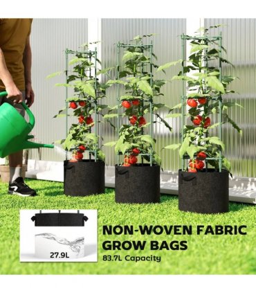 Outsunny 3 Packs Tomato Cages with 83.7L Grow Bags, 120cm Adjutstable Triangle Plant Stakes Support Trellis with Planter Bags