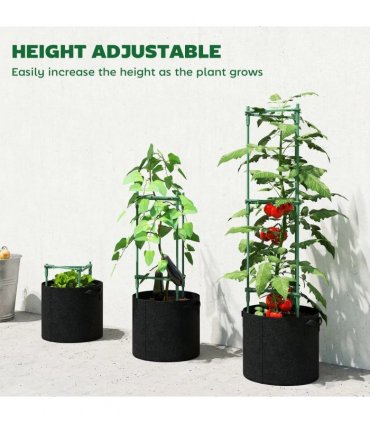 Outsunny 3 Packs Tomato Cages with 83.7L Grow Bags, 120cm Adjutstable Triangle Plant Stakes Support Trellis with Planter Bags