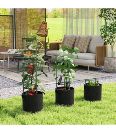 Outsunny 3 Packs Tomato Cages with 83.7L Grow Bags, 120cm Adjutstable Triangle Plant Stakes Support Trellis with Planter Bags