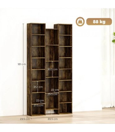 HOMCOM 21-Compartment Bookshelf - Brown