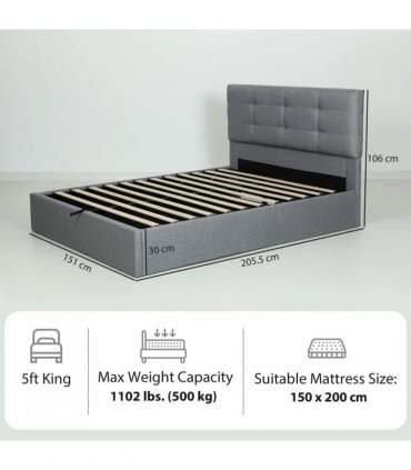 HOMCOM 5ft King Ottoman Bed with Gas Lift Storage - Grey