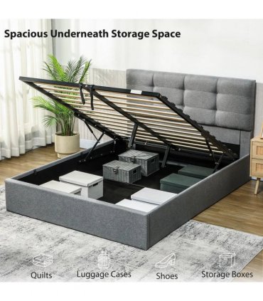 HOMCOM 5ft King Ottoman Bed with Gas Lift Storage - Grey