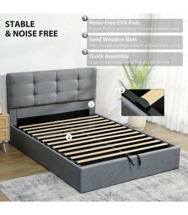 HOMCOM 5ft King Ottoman Bed with Gas Lift Storage - Grey