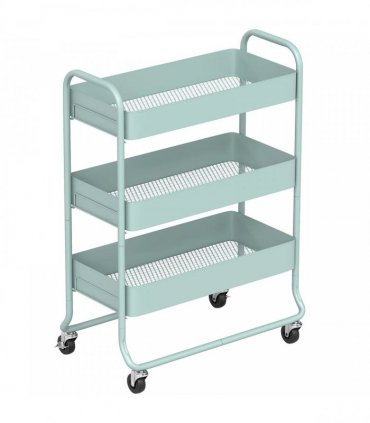 HOMCOM 3-Tier Storage Trolley on Wheels, Rolling Utility Cart with Mesh Backets for Kitchen, Bathroom, Bedroom, Light Green