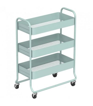 HOMCOM 3-Tier Storage Trolley on Wheels, Rolling Utility Cart with Mesh Backets for Kitchen, Bathroom, Bedroom, Light Green
