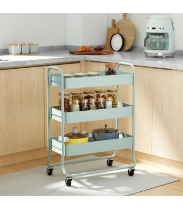 HOMCOM 3-Tier Storage Trolley on Wheels, Rolling Utility Cart with Mesh Backets for Kitchen, Bathroom, Bedroom, Light Green