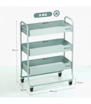 HOMCOM 3-Tier Storage Trolley on Wheels, Rolling Utility Cart with Mesh Backets for Kitchen, Bathroom, Bedroom, Light Green
