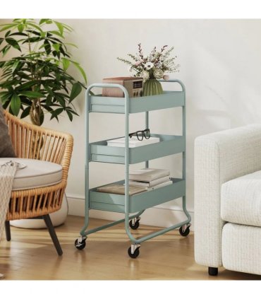 HOMCOM 3-Tier Storage Trolley on Wheels, Rolling Utility Cart with Mesh Backets for Kitchen, Bathroom, Bedroom, Light Green