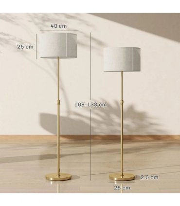 HOMCOM Floor Lamp with Remote, Height Adjustable Standing Lamp with Linen Shade, Dimmable with 3000K-6000K Adjustable Colour Temperatures, Foot Switch for Living Room Bedroom Office, Gold Tone