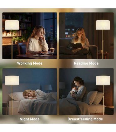 HOMCOM Floor Lamp with Remote, Height Adjustable Standing Lamp with Linen Shade, Dimmable with 3000K-6000K Adjustable Colour Temperatures, Foot Switch for Living Room Bedroom Office, Gold Tone