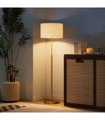 HOMCOM Floor Lamp with Remote, Height Adjustable Standing Lamp with Linen Shade, Dimmable with 3000K-6000K Adjustable Colour Temperatures, Foot Switch for Living Room Bedroom Office, Gold Tone