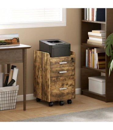 HOMCOM 3 Drawer Filing Cabinet with Lock, Rolling File Cabinet with Edged Top for Letter, A4 Size, Hanging File Folders