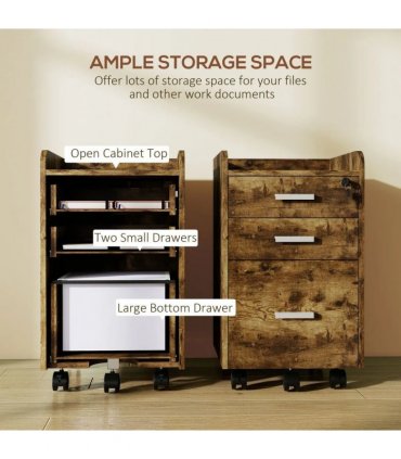 HOMCOM 3 Drawer Filing Cabinet with Lock, Rolling File Cabinet with Edged Top for Letter, A4 Size, Hanging File Folders