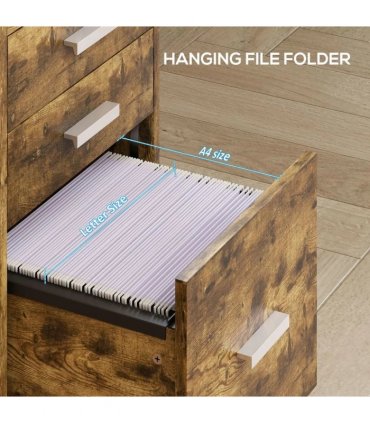 HOMCOM 3 Drawer Filing Cabinet with Lock, Rolling File Cabinet with Edged Top for Letter, A4 Size, Hanging File Folders