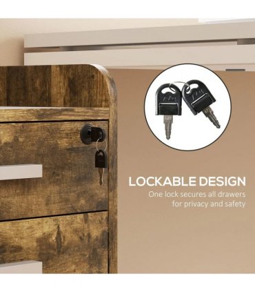 HOMCOM 3 Drawer Filing Cabinet with Lock, Rolling File Cabinet with Edged Top for Letter, A4 Size, Hanging File Folders