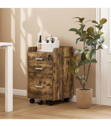 HOMCOM 3 Drawer Filing Cabinet with Lock, Rolling File Cabinet with Edged Top for Letter, A4 Size, Hanging File Folders