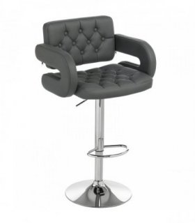 HOMCOM PU Leather Upholstered Swivel Bar Stool, Height Adjustable with Back, Armrest, Footrest, Grey