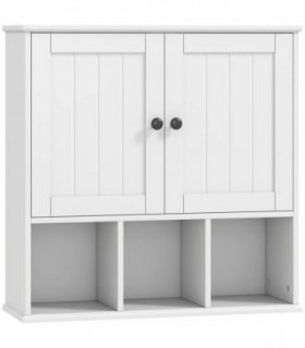 HOMCOM Farmhouse Bathroom Wall Cabinet, Wall Mounted Medicine Cabinet with Adjustable Shelf, Open Compartments, White