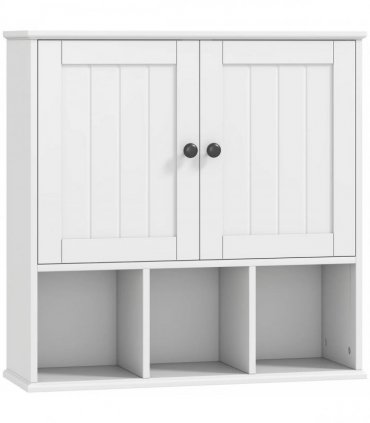 HOMCOM Farmhouse Bathroom Wall Cabinet, Wall Mounted Medicine Cabinet with Adjustable Shelf, Open Compartments, White