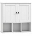HOMCOM Farmhouse Bathroom Wall Cabinet, Wall Mounted Medicine Cabinet with Adjustable Shelf, Open Compartments, White