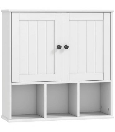 HOMCOM Farmhouse Bathroom Wall Cabinet, Wall Mounted Medicine Cabinet with Adjustable Shelf, Open Compartments, White