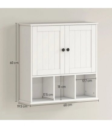 HOMCOM Farmhouse Bathroom Wall Cabinet, Wall Mounted Medicine Cabinet with Adjustable Shelf, Open Compartments, White