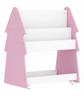 AIYAPLAY Kids Bookshelf with Toy Storage, Double-Sided Bookcase with Wheels, 3 Tier Kids Book Rack for Bedroom, Pink