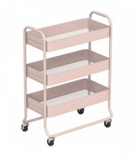 HOMCOM 3-Tier Storage Trolley on Wheels, Rolling Utility Cart with Mesh Backets for Kitchen, Bathroom, Bedroom, Light Pink