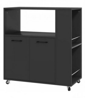 HOMCOM Kitchen Trolley on Wheels, Rolling Kitchen Island Cart with 2-Door Cabinet, Spice Rack and Adjustable Shelf, Black