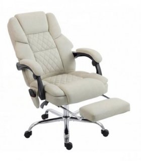 HOMCOM Office Chair with 6-point Vibration Massage and Heat, Fabric Desk Chair with Footrest, High Back, Cream White