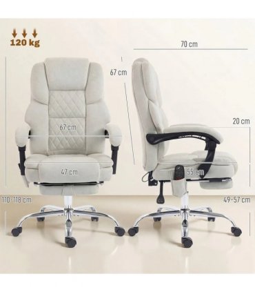 HOMCOM Office Chair with 6-point Vibration Massage and Heat, Fabric Desk Chair with Footrest, High Back, Cream White