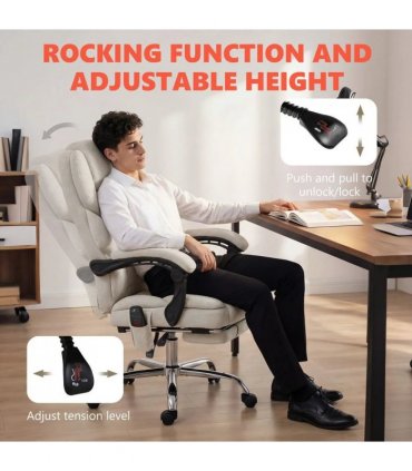 HOMCOM Office Chair with 6-point Vibration Massage and Heat, Fabric Desk Chair with Footrest, High Back, Cream White