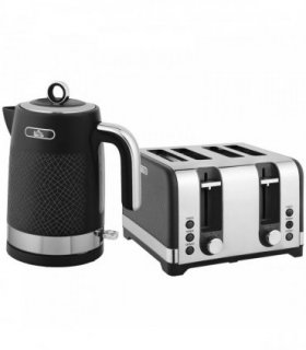 HOMCOM Sleek Textured Kettle and Four-Slice Toaster Set - Black