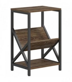 HOMCOM Narrow Side Table, End Table with 3-Tier Storage, V-Shaped Magazine Holder for Living Room, Bedroom, 40 x 30 x 61cm, Oak