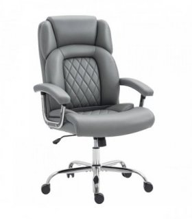 HOMCOM Big and Tall Office Chair 180kg with Spring Cushion, PU Leather - Grey
