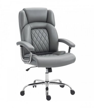 HOMCOM Big and Tall Office Chair 180kg with Spring Cushion, PU Leather - Grey