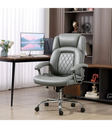 HOMCOM Big and Tall Office Chair 180kg with Spring Cushion, PU Leather - Grey