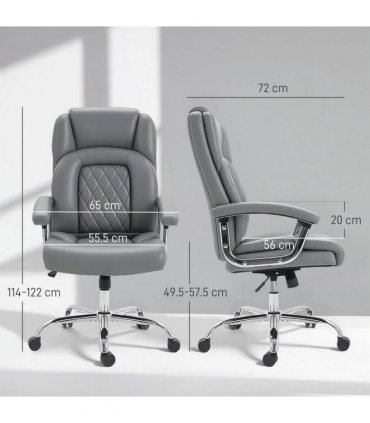 HOMCOM Big and Tall Office Chair 180kg with Spring Cushion, PU Leather - Grey