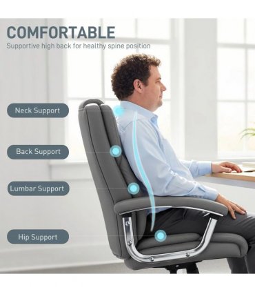 HOMCOM Big and Tall Office Chair 180kg with Spring Cushion, PU Leather - Grey