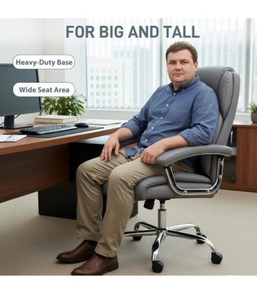HOMCOM Big and Tall Office Chair 180kg with Spring Cushion, PU Leather - Grey