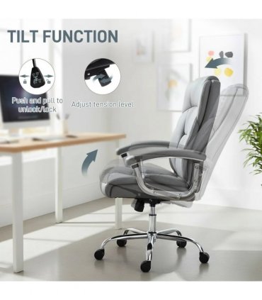 HOMCOM Big and Tall Office Chair 180kg with Spring Cushion, PU Leather - Grey