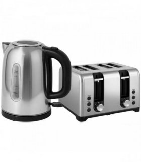 HOMCOM Kettle and Toaster Set, 1.7L 3000W Rapid Boil Jug Kettle with Otter Thermostat, Limescale Filter, 4 Slice Toaster with 7 Browning Controls, Crumb Tray, LED Strip, Silver Tone